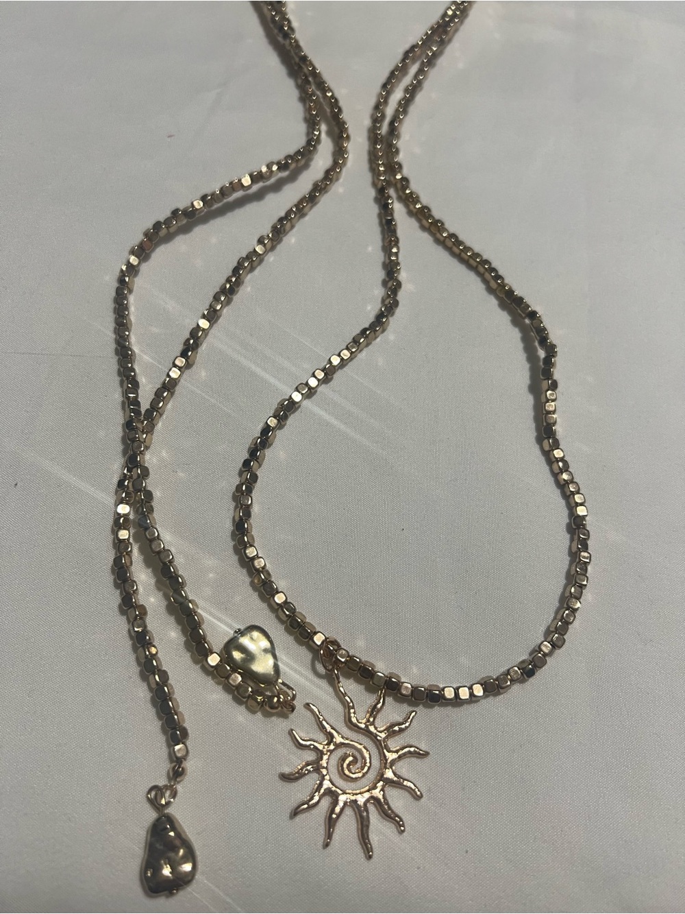 & Other Stories Gold Sun Pendant Beaded Necklace